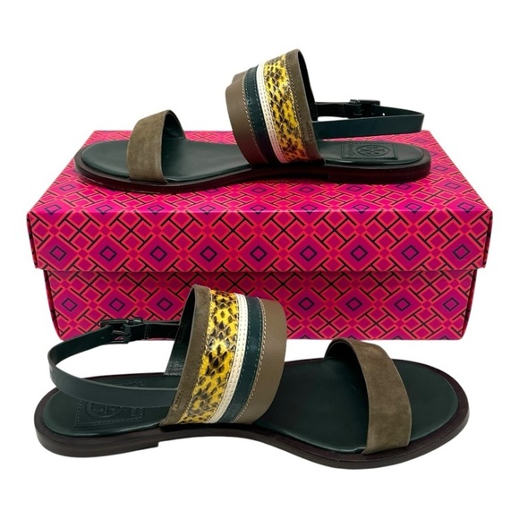 Tory Burch Shoes - Tory Burch Edina Green Leather Colorblock Slingback Soho Lux Sandals Women’s 8.5